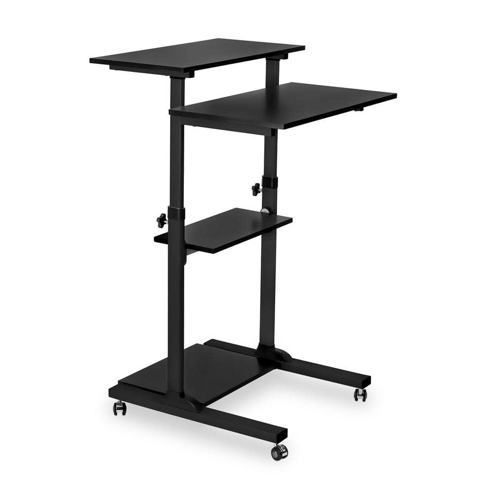 mount-it! Height Adjustable Rolling Stand-Up Desk Laptop and Computer Workstation in Black
