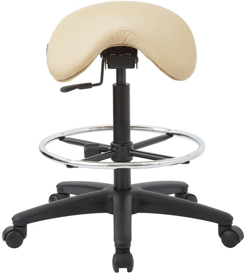 Office Star Products 35 in. Pneumatic Drafting Chair with Buff Beige Vinyl Saddle Seat