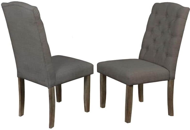 Best Quality Furniture Eliana Grey Linen Fabric With Tufted Buttons Dining Chair Set Of 2