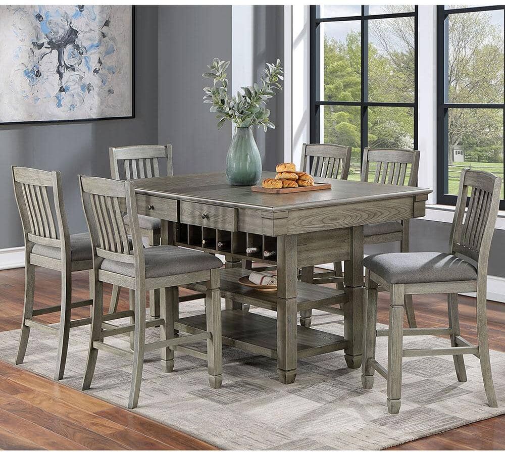 Furniture of America Noreste 7-Piece Gray with Care Kit Wood Top Counter Height Dining Table Set