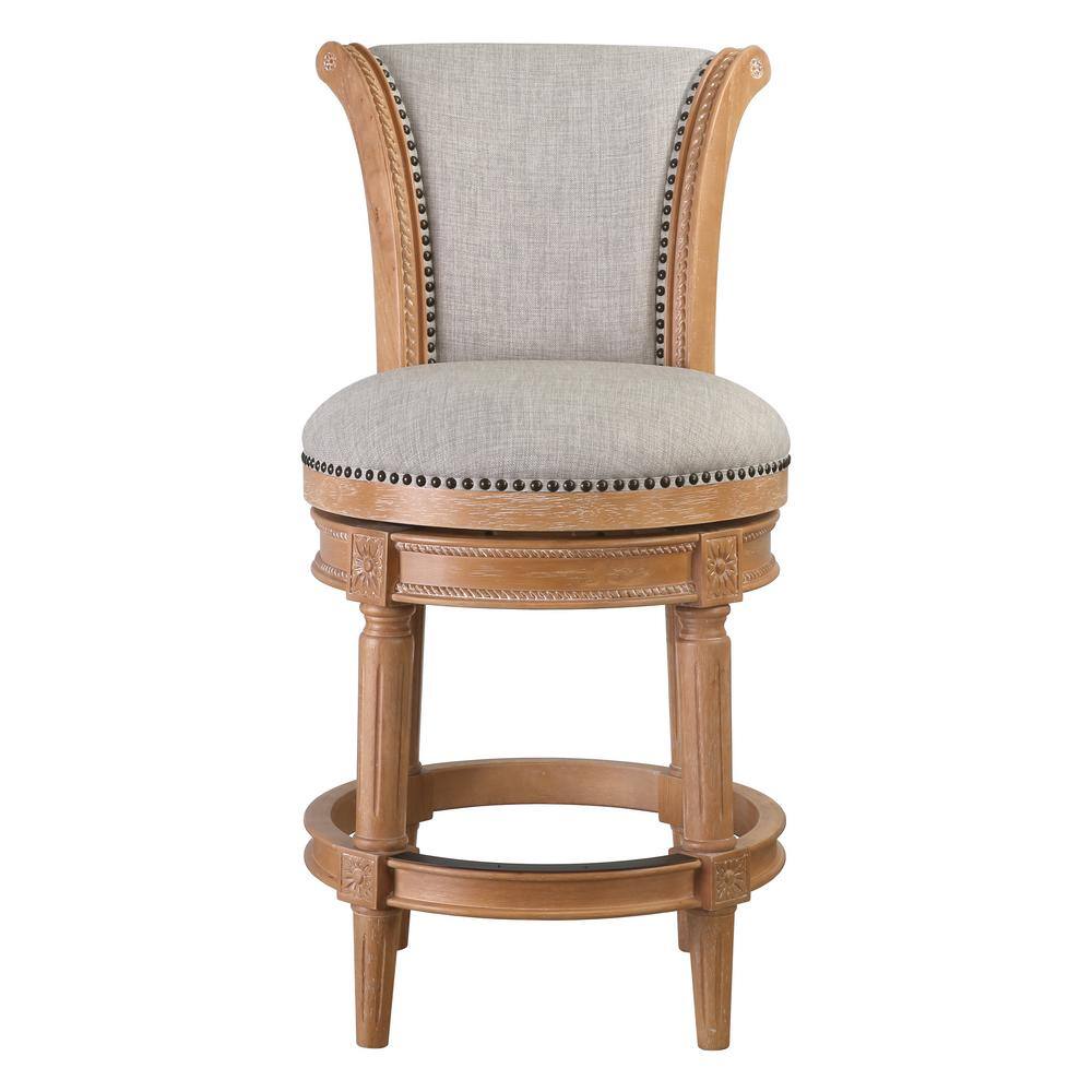 NewRidge Home Goods Chapman 26 in.. Weathered Natural High Back Wood Swivel Counter Stool with Gray Upholstered Seat, 1-Stool