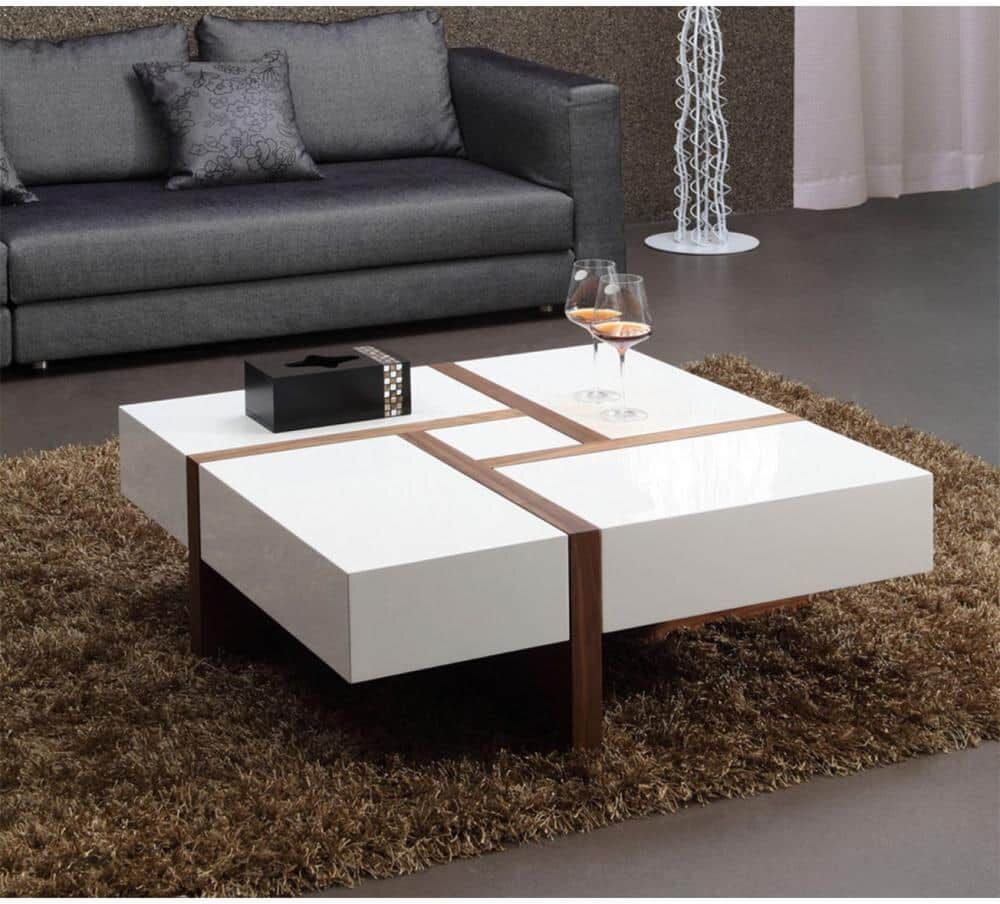 HomeRoots Danielle 39 in. White/Walnut 16 in. Square MDF Coffee Table with Storage