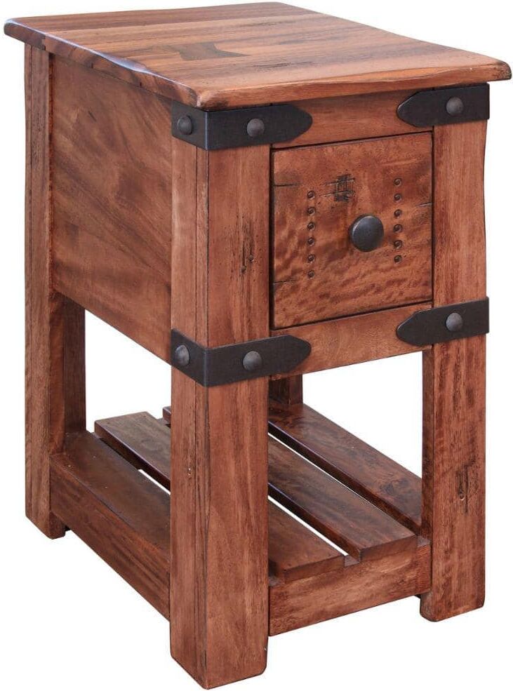 Benjara 18 in. Brown and Black Rectangle Wood End Table with 1-Drawer and Shelf