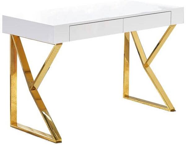 Best Master Furniture 47 in. Rectangular White Modern Computer Desk, Gold