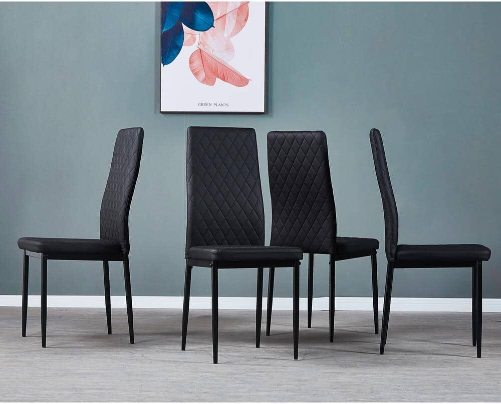 Modern Minimalist Faux Leather Black Dining Chair Grid Pattern Restaurant Home Conference Chair (set of 6)