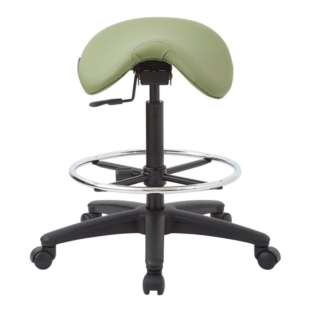 Office Star Products 35 in. Pneumatic Drafting Chair with Sage Green Vinyl Saddle Seat