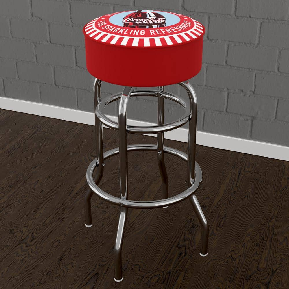 Coca-Cola Drink It Ice Cold for Sparkling Refreshment Bottle Art 31 in. Red Backless Metal Bar Stool with Vinyl Seat