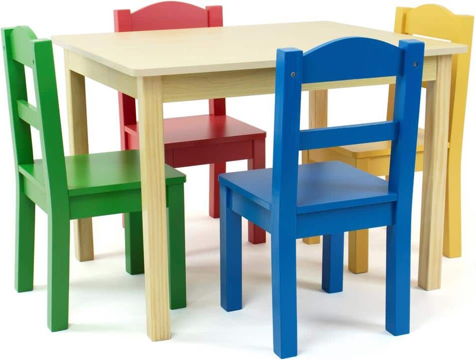 Humble Crew Primary 5-Piece Kids Natural Table and Chair Set