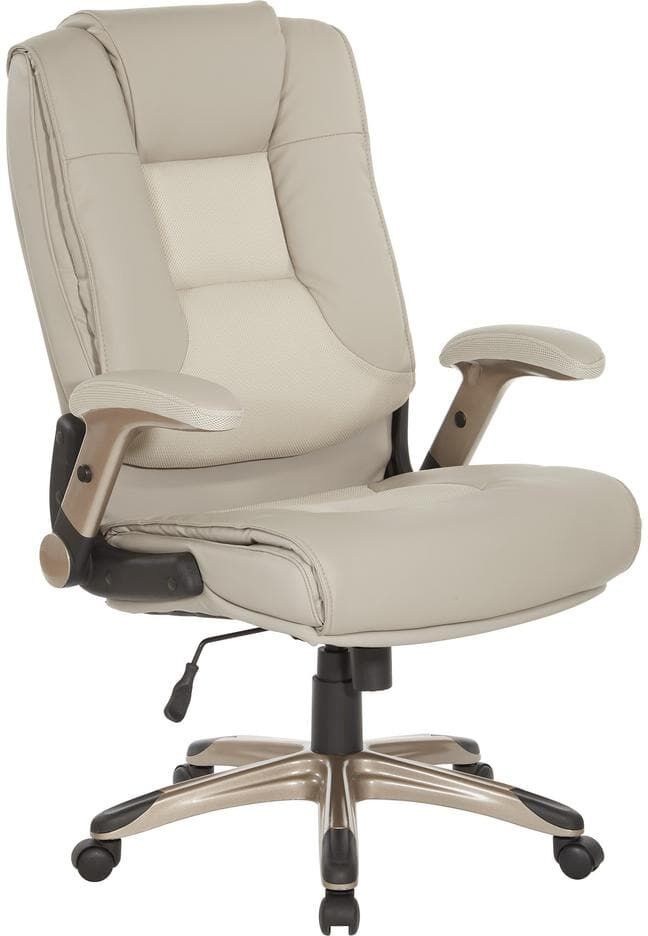 Office Star Products Bonded Leather with Coated Nylon Base Ergonomic Executive Chair in Taupe and Cocoa Coated Flip Arms