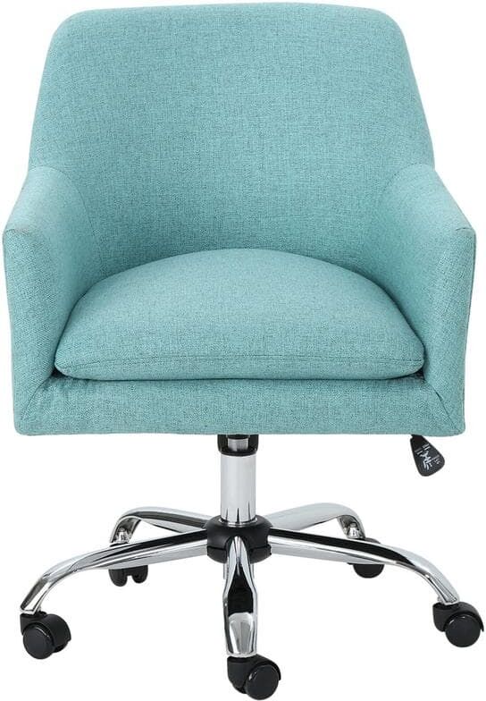 Noble House Johnson Mid-Century Modern Blue Fabric Adjustable Home Office Chair with Wheels