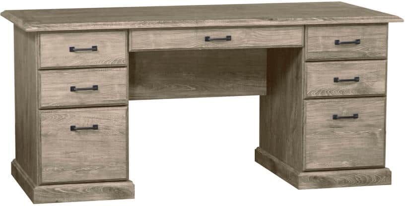 SAINT BIRCH Honduras 65 in. Rectangular Gray Oak Particle Board 7 Drawer Executive Desk