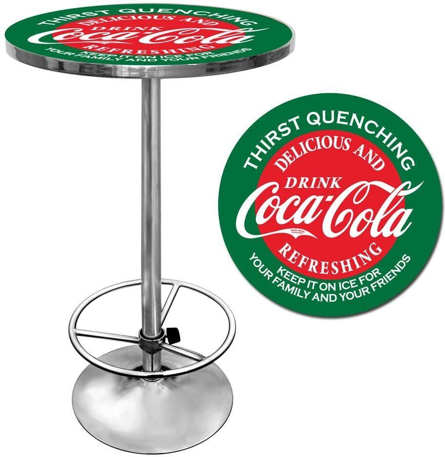 Trademark Red and Green Coca-Cola Chrome Pub/Bar Table