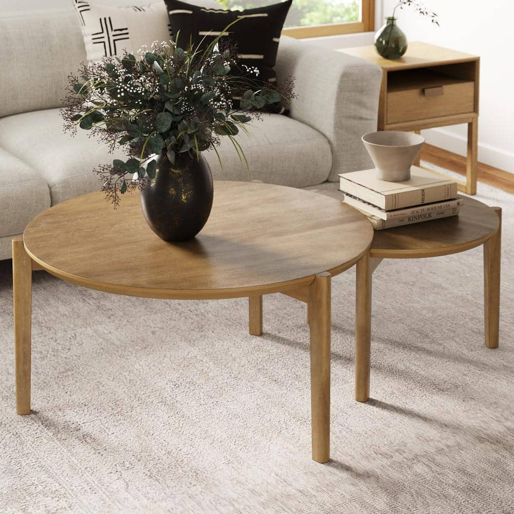 Nathan James Kendall 35 in. 2-Piece Light Brown Round Wood Top Coffee Table with Nesting Table