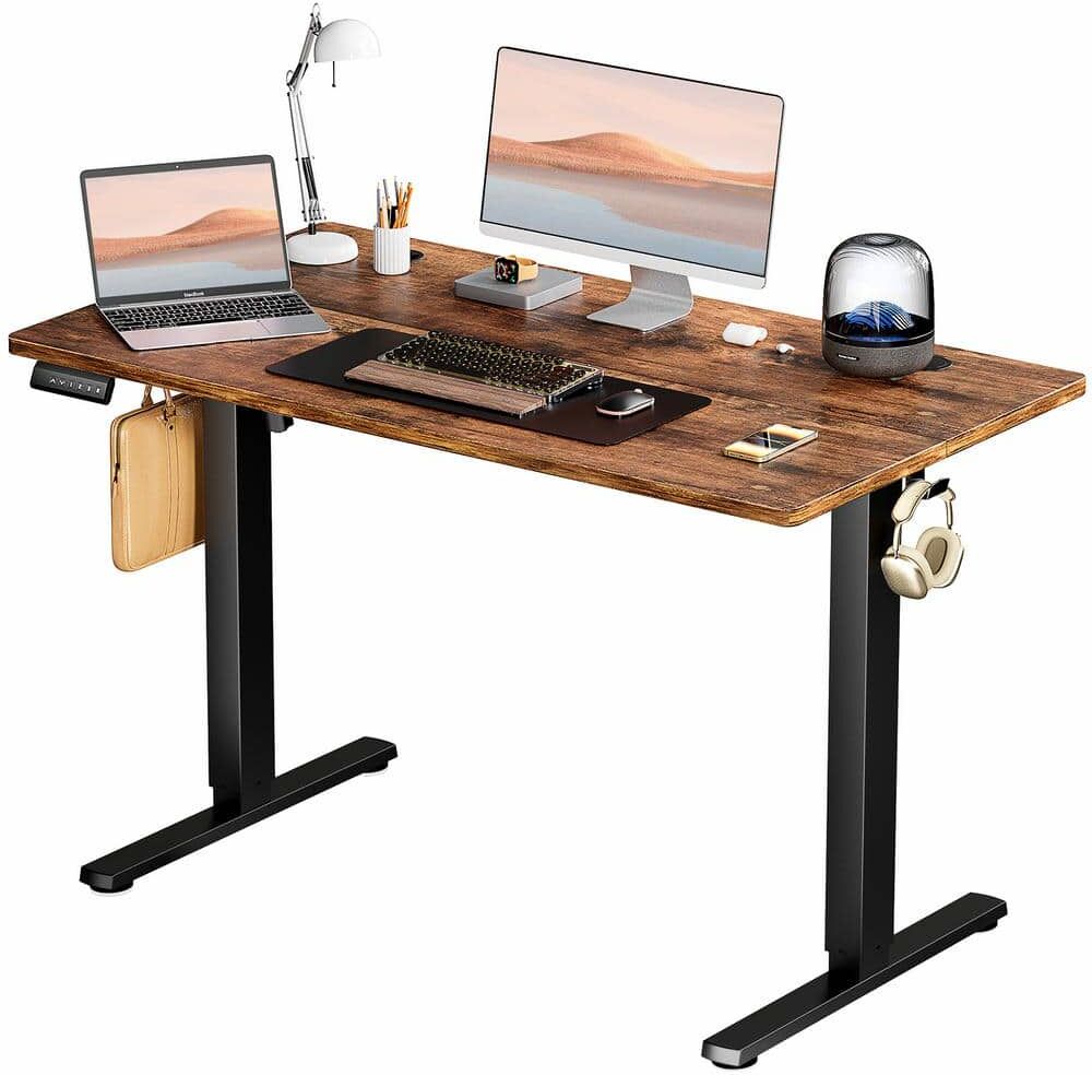 FIRNEWST 48 in. Rectangular Rust Electric Standing Computer Desk Height Adjustable Sit or Stand Up