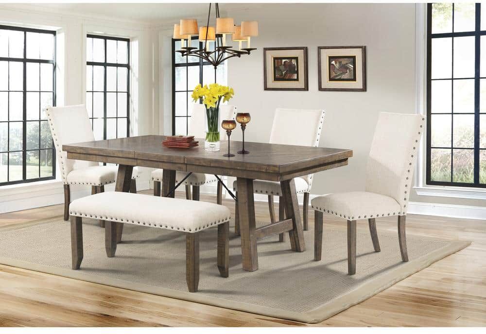 Picket House Furnishings Dex 6-Piece Dining Set-Table 4 Upholstered Side Chairs and Bench