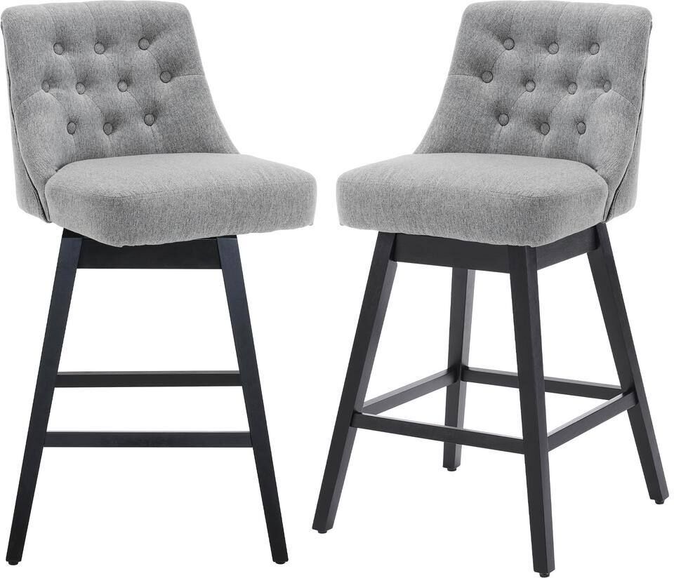 Hochwertiges 26 in. Counter Height Grey Linen Fabric Solid Wood Leg Swivel Bar Stool (Set of 2)