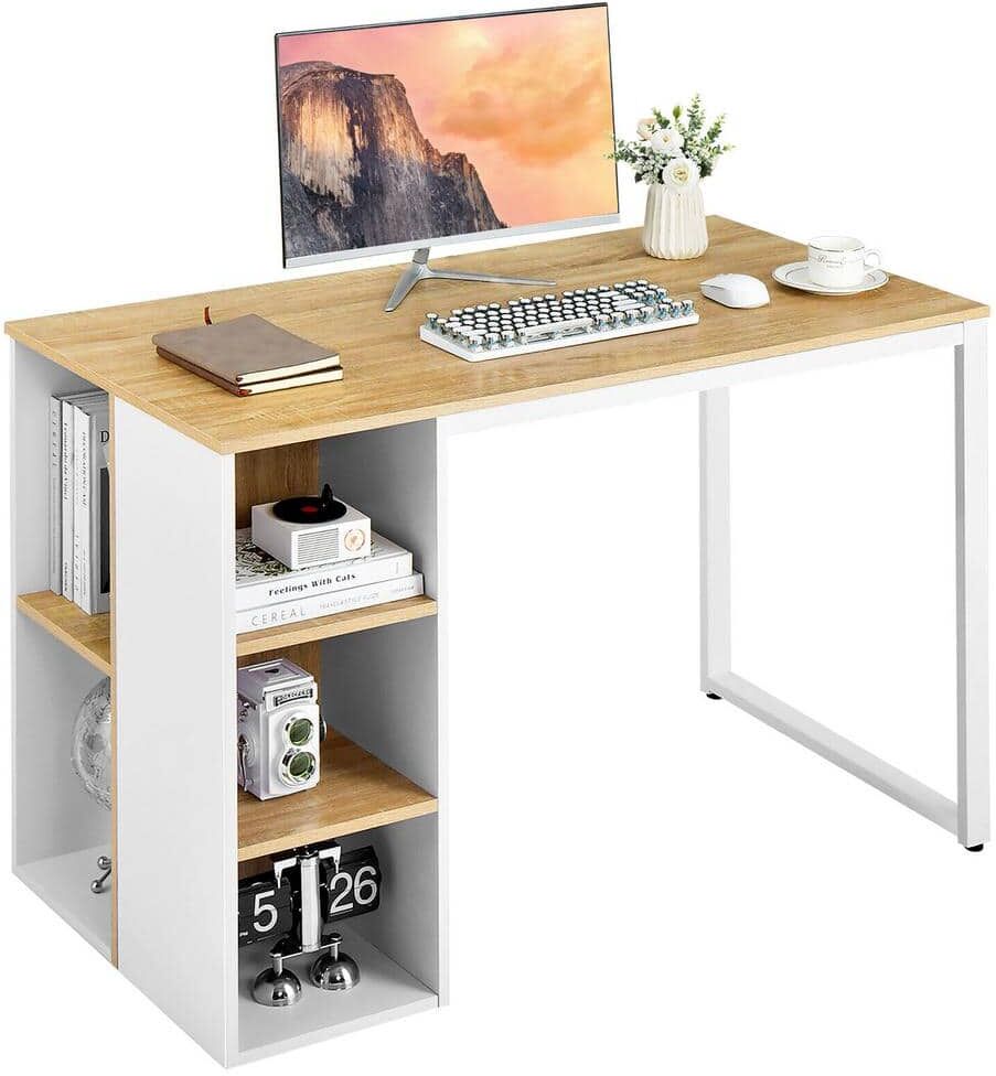 Gymax 45 in. Natural Home Office Computer Desk Laptop Table Writing Workstation with 5 Cubbies