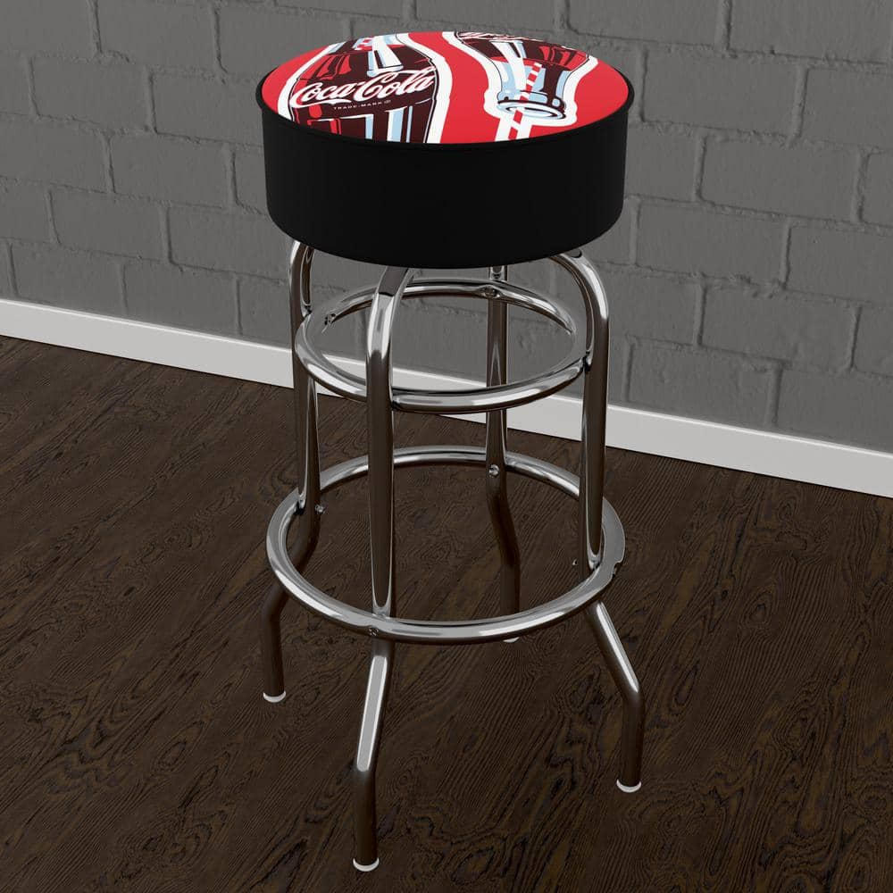 Coca-Cola Twin Bottles with Straw Bottle Art 31 in. Red Backless Metal Bar Stool with Vinyl Seat