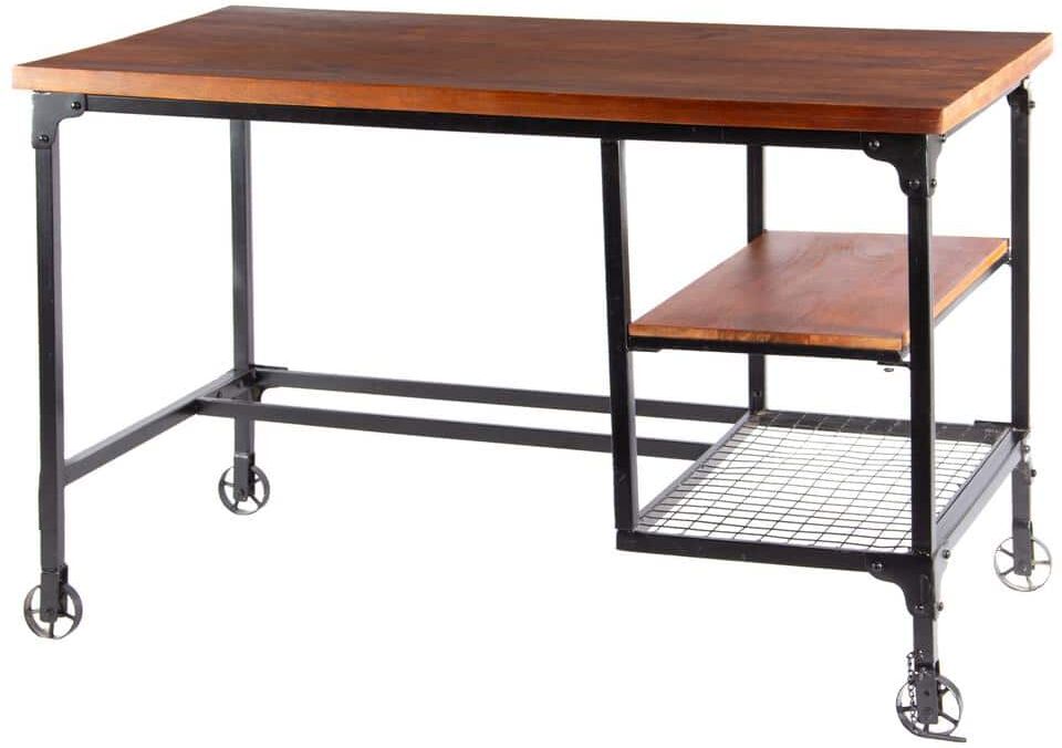 maocao hoom 48 in. L x 26 in.W Retangular Brown Wood Computer Desk with 2-Bottom Shelves