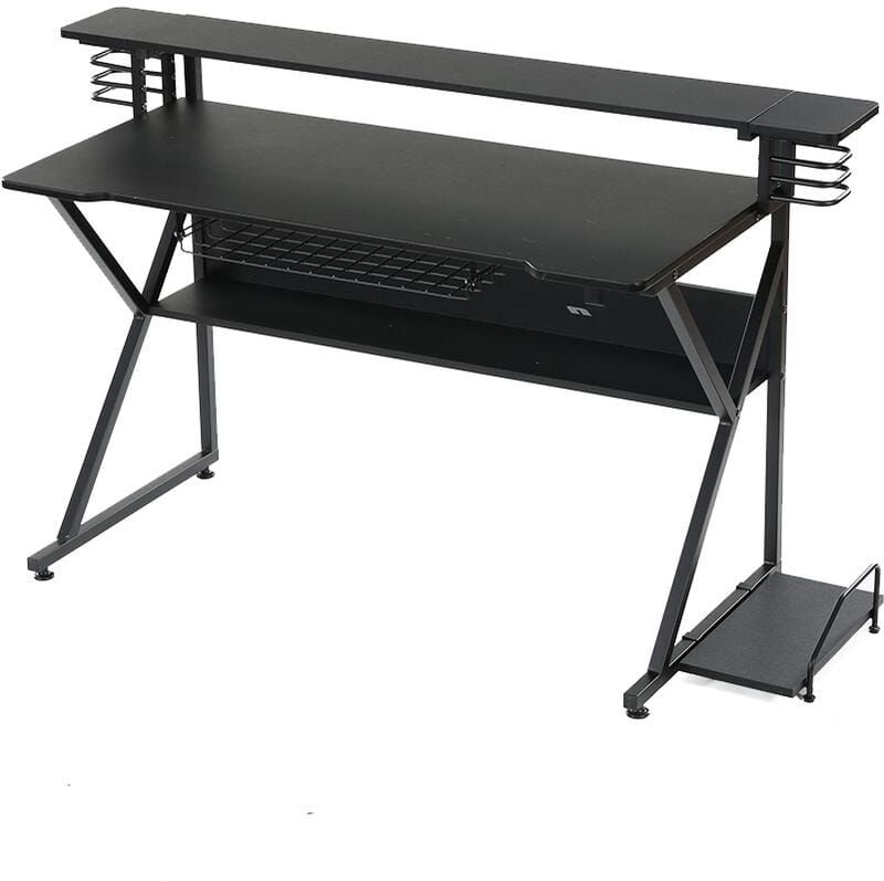 BYBLIGHT 47 in. Computer Desk Black Engineered wood Gaming Desk with CPU Stand and Headphone Hook/CD Holder