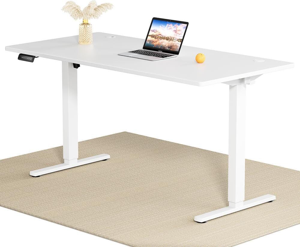 FIRNEWST 63 in. Rectangular White Electric Standing Computer Desk Height Adjustable Sit or Stand Up