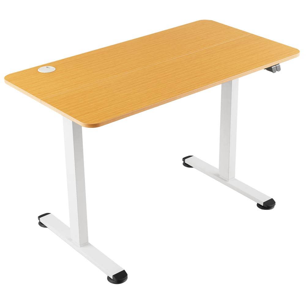 HONEY JOY 44 in. T-shaped Natural Height Adjustable Electric Desk Sit to Stand Desk with Splice Board Management Hole