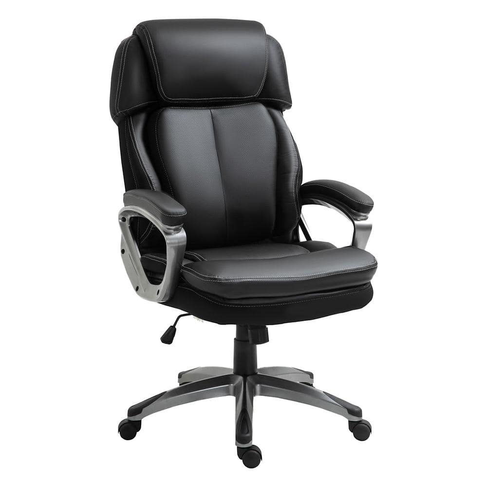 Vinsetto Black, High Back Ergonomic Home Office Chair PU Leather Swivel Chair with Adjustable Height, Air Lumbar Support Armrests
