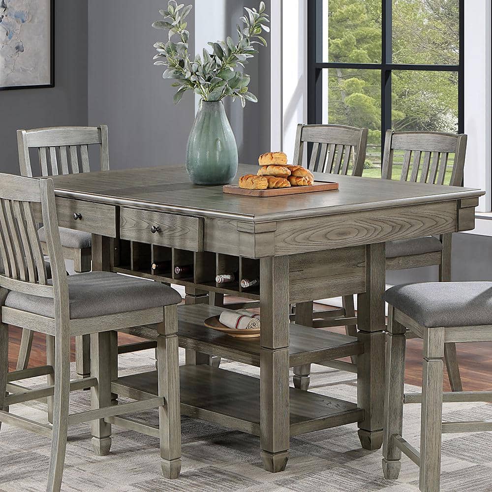 Furniture of America Noreste 60 in. Rectangle Gray with Care Kit Wood Counter Height Dining Table (Seats 6)