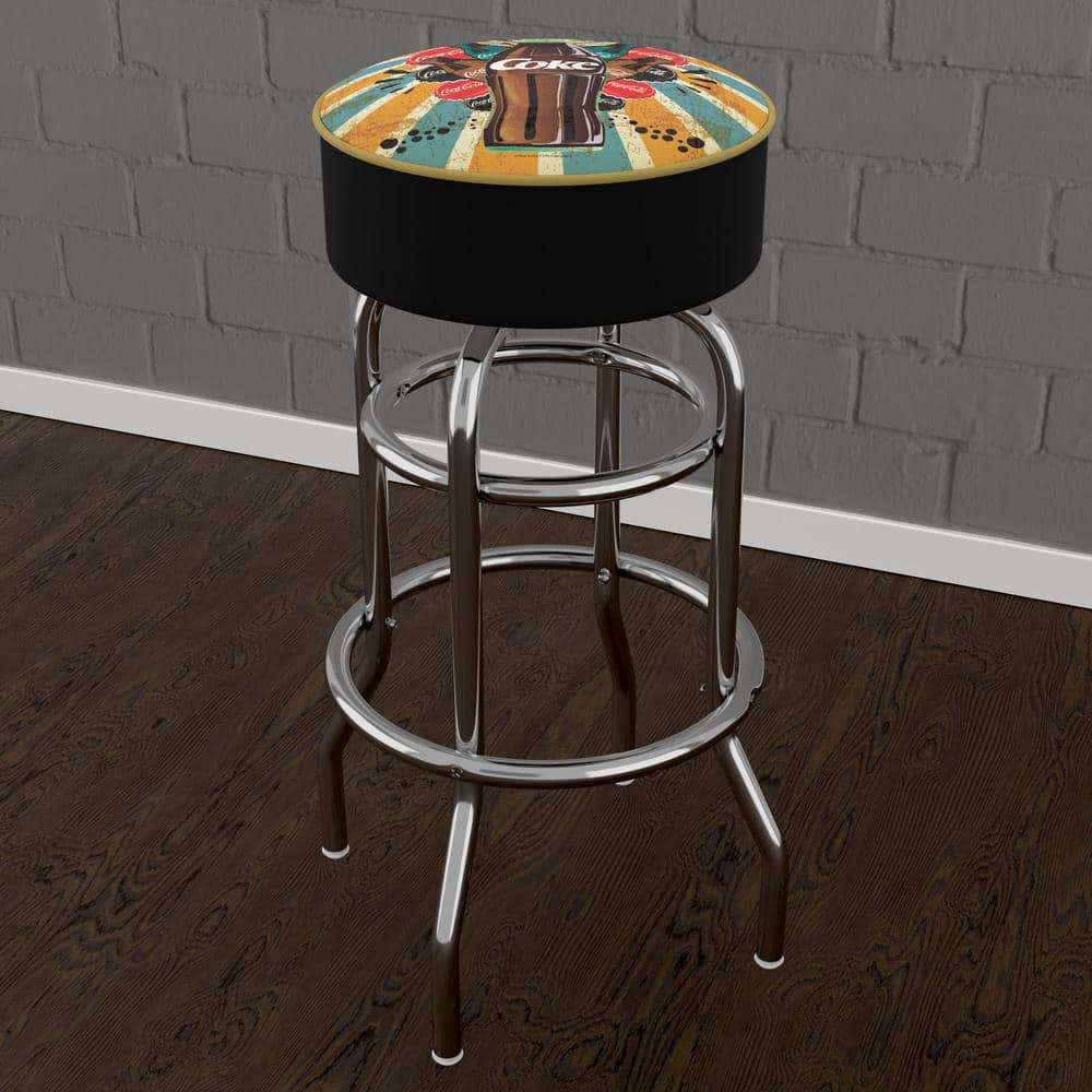 Coca-Cola Brazil Color Splash Coke Bottle 31 in. Yellow Backless Metal Bar Stool with Vinyl Seat