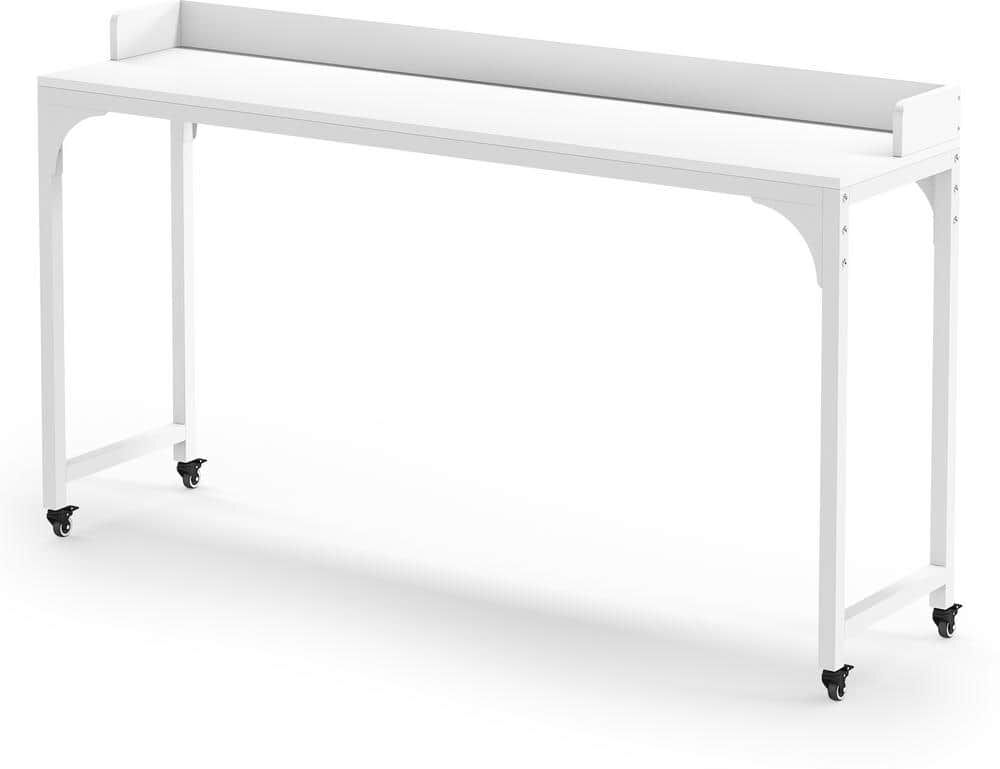 Tribesigns Cassey 70.87 in. Retangular White Wood and Metal Writing Desk Overbed Table with Wheels