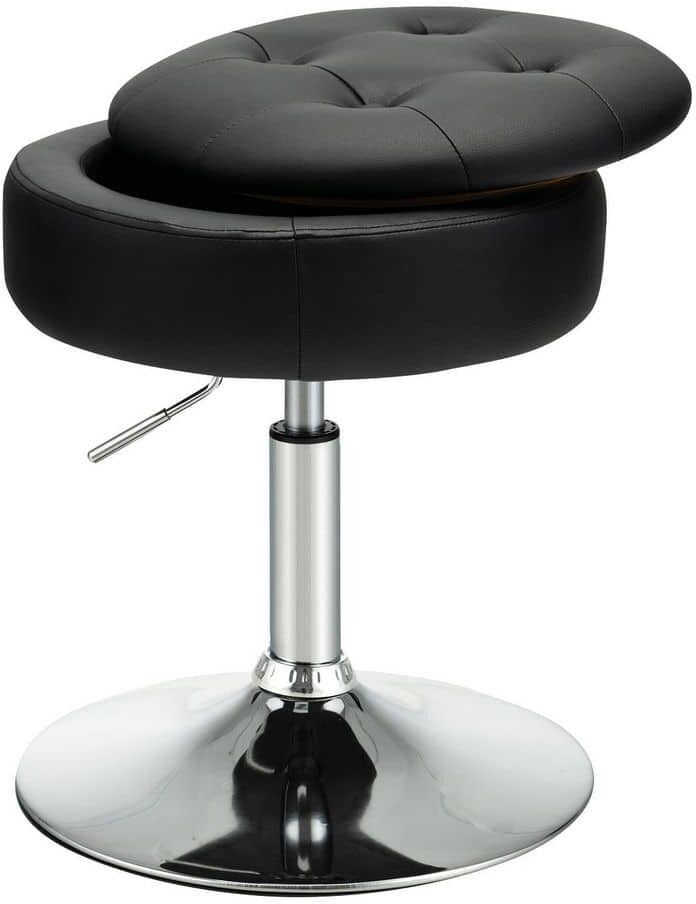 Costway Vanity Stool Adjustable 360° Swivel Storage Makeup Chair with Removable Tray Black