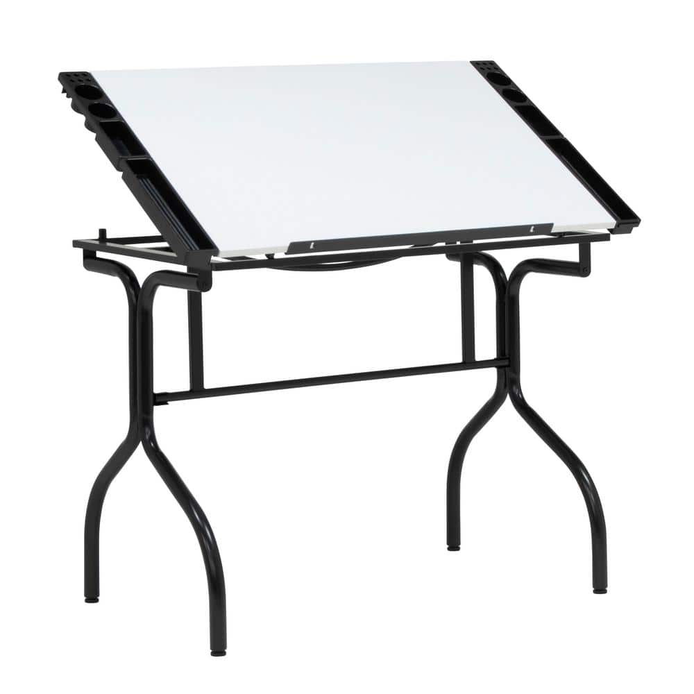 Studio Designs 35.25 in. W PB Craft Table with Folding Legs and Art Supplies Trays, no Tools Required for Assembly, Black/White