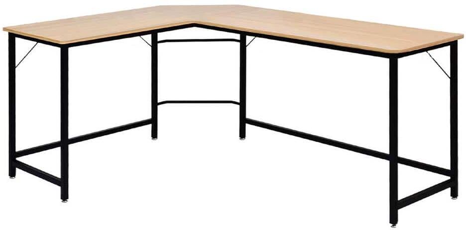 FORCLOVER 66 in. W Shape Natural Computer Desk with Adjustable Feet and a Free CPU Holder