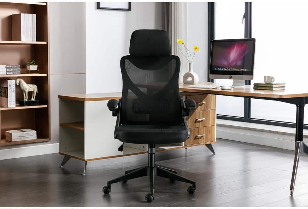 Dwell Home Matthew Mesh High Back Adjustable Headrest with Lumbar Back Support, Ergonomic Computer Task Chair in Black with Arms