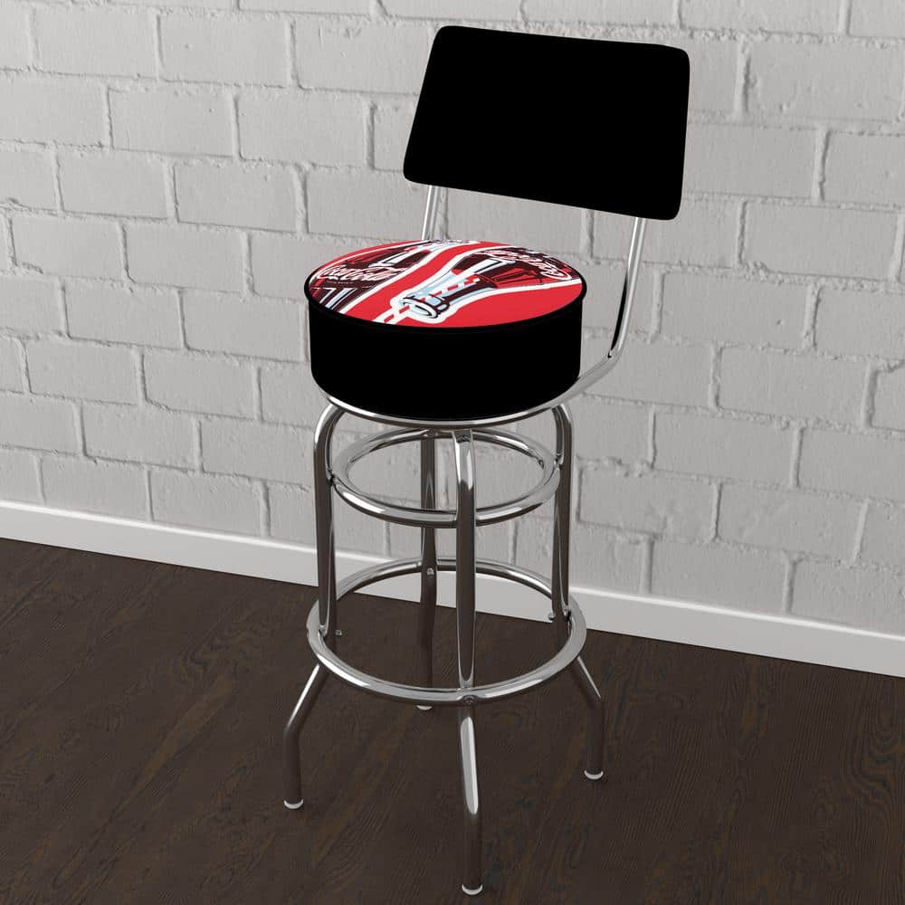 Coca-Cola Twin Bottles with Straw Bottle Art 31 in. Red Low Back Metal Bar Stool with Vinyl Seat
