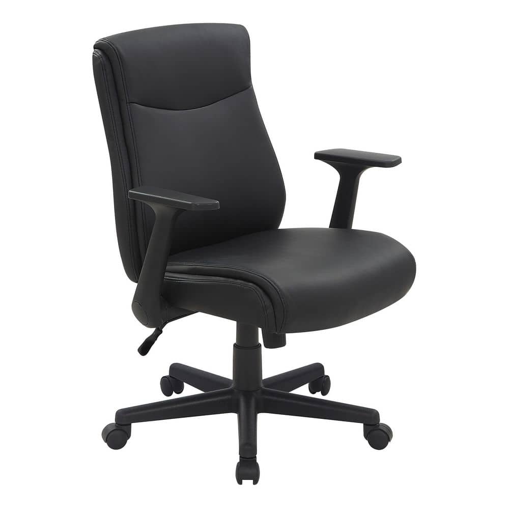 Office Star Products Work Smart Executive Seating Faux Leather Series Mid Back Office Chair In Black