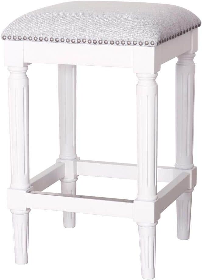 NewRidge Home Goods Manchester 27 in. H Alabaster White Backless Wood Square Counter Stool with Upholstered Seat