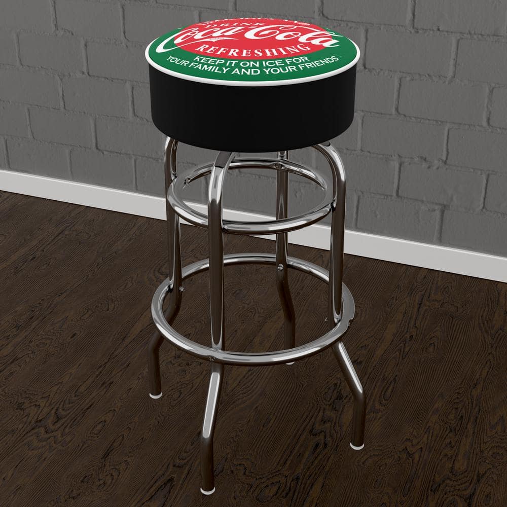 Coca-Cola Red & Green 31 in. Green Backless Metal Bar Stool with Vinyl Seat