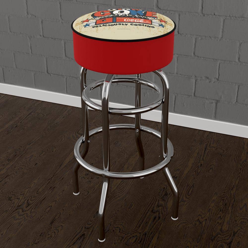 Coca-Cola Brazil Drink a Coke 31 in. Red Backless Metal Bar Stool with Vinyl Seat