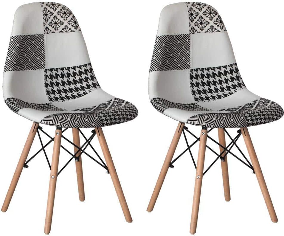 FABULAXE Modern Fabric Patchwork Parsons Chair with Wooden Legs for Kitchen, Dining Room, Entryway, Living Room (Set 2)