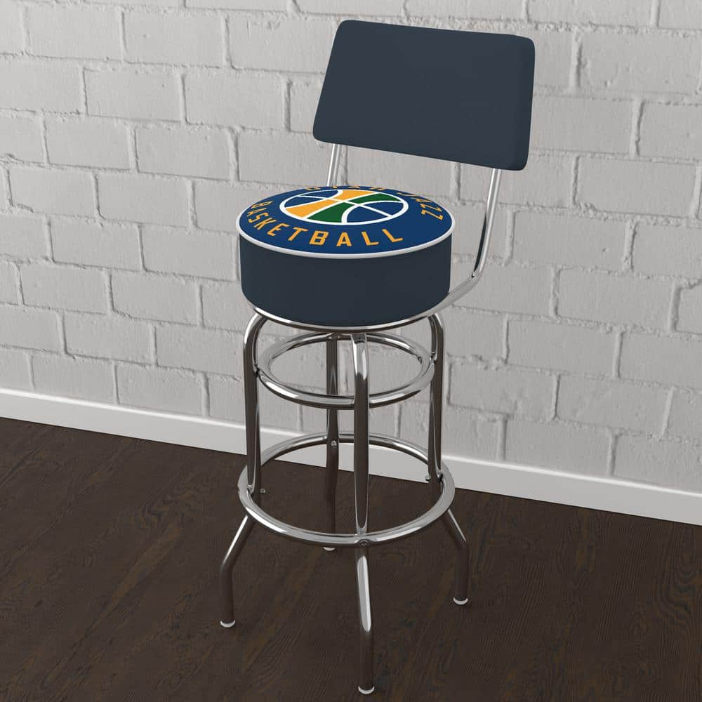 Utah Jazz Logo 31 in. Yellow Low Back Metal Bar Stool with Vinyl Seat