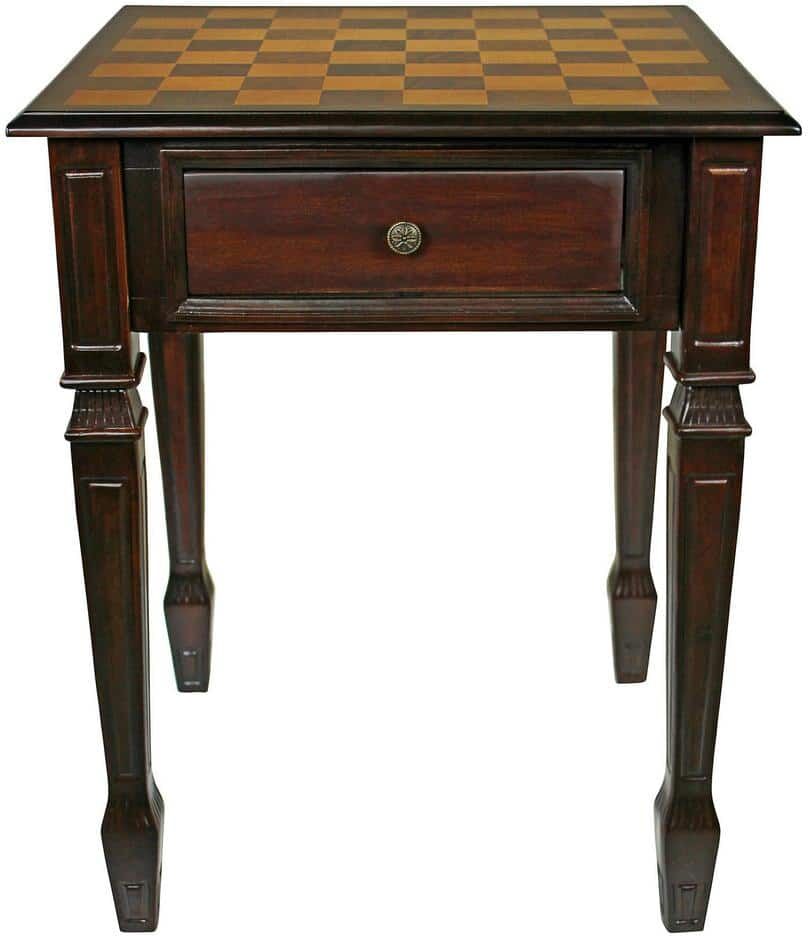 Design Toscano Walpole Manor 20.5 in. Brown Standard Square Top Wood Gaming Chess Table