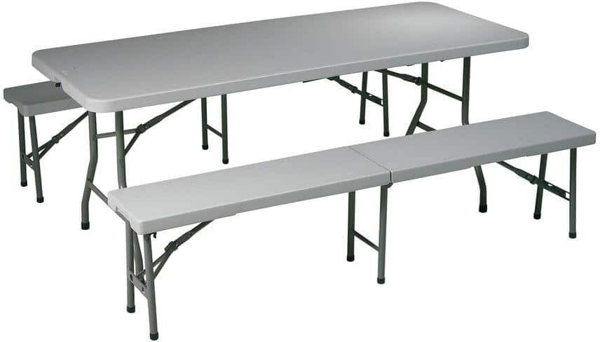 Office Star Products 3-Piece Grey Folding Table Bench Set