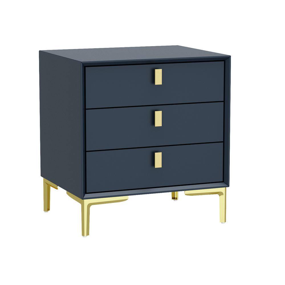 FUFU&GAGA Black 3-Drawers 19.6 in. Width x 21.3 in. Height Wooden Nightstand, Bed Side Table with Golden Legs for Bedside Storage