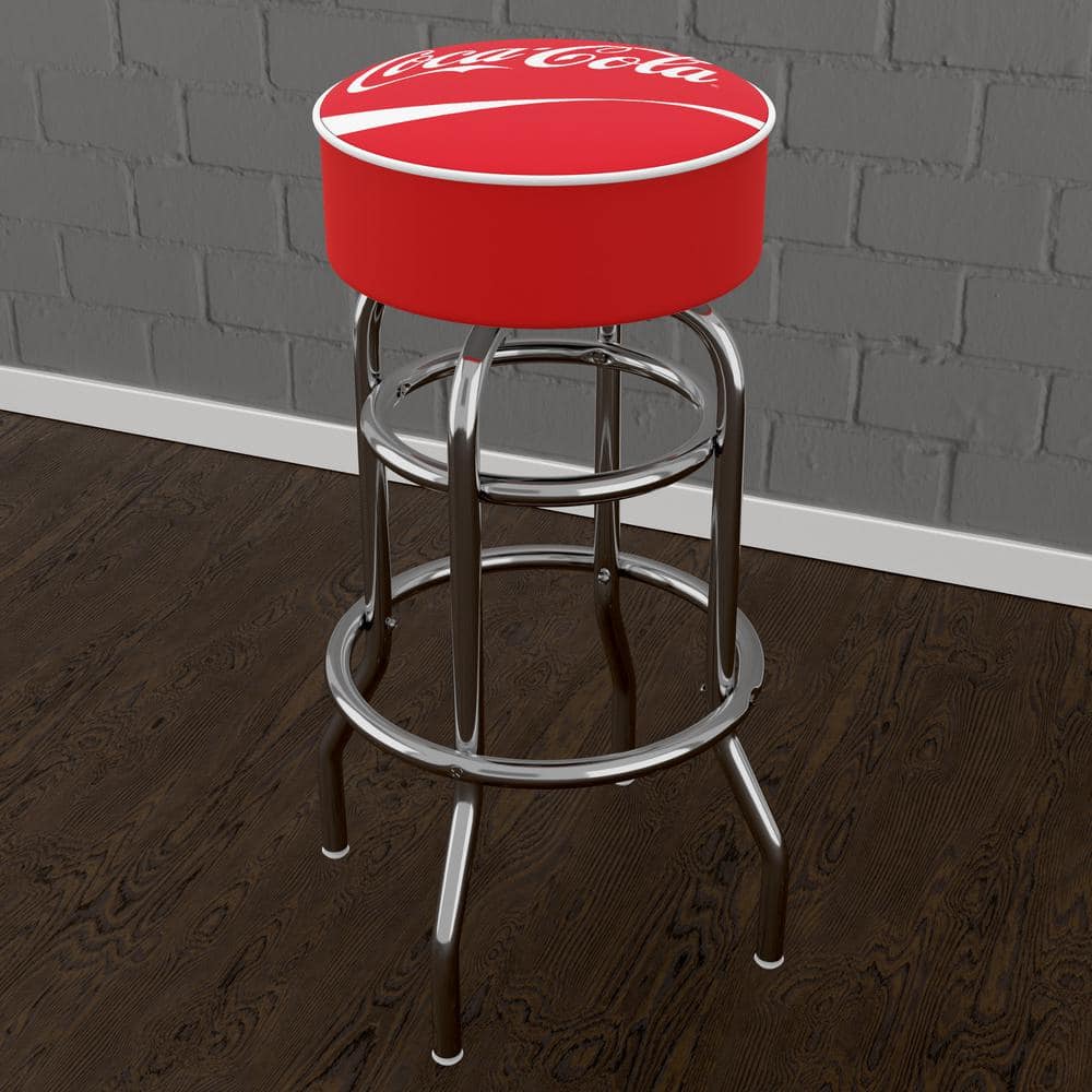 Coca-Cola Logo 31 in. Red Backless Metal Bar Stool with Vinyl Seat