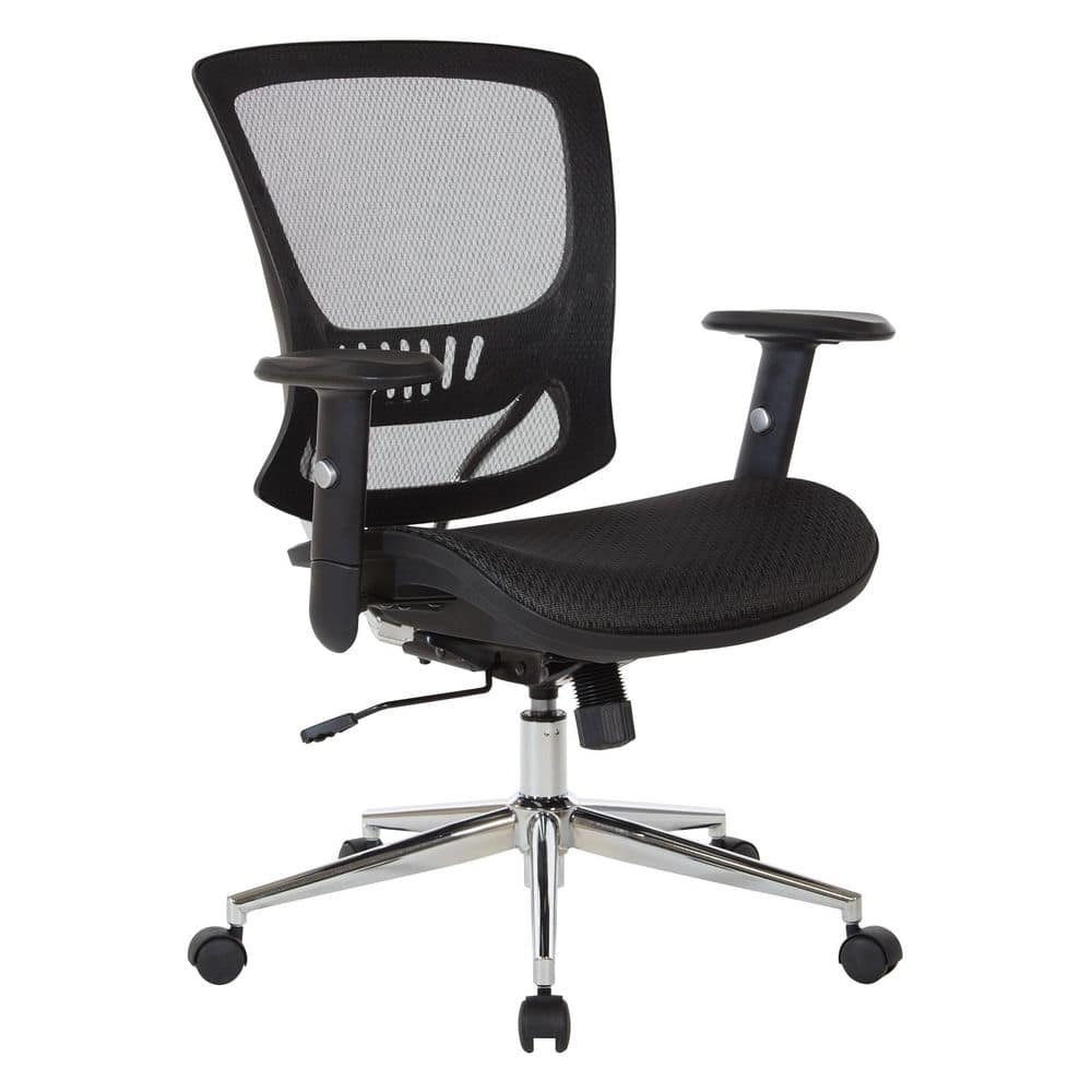 Office Star Products Work Smart Ventilated Seating Series Executive Manager's Mesh Chair In Black with Chrome Base