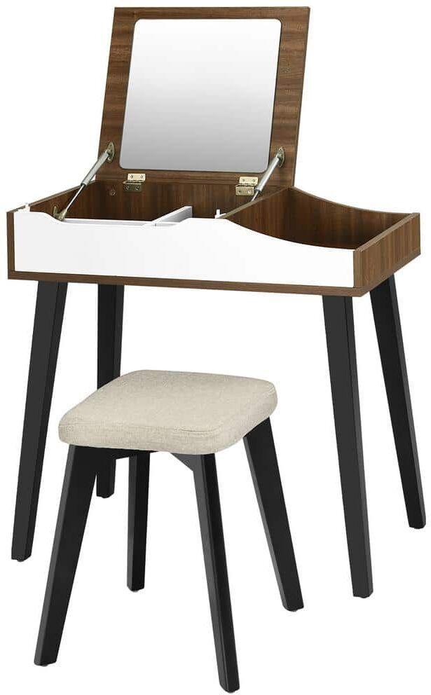 Costway Vanity Table Set with Flip Top Mirror Dressing Makeup Study Padded Stool