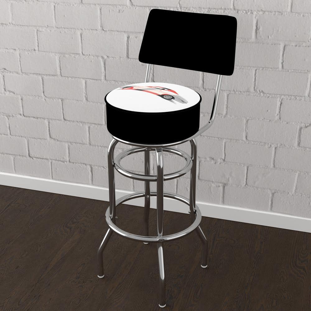 Dodge Challenger Stripes 31 in. White Low Back Metal Bar Stool with Vinyl Seat