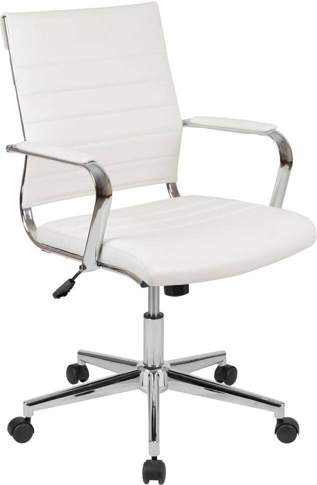 Carnegy Avenue Hansel Mid-Back Ribbed Faux Leather Swivel Executive Office Chair in White with Arms