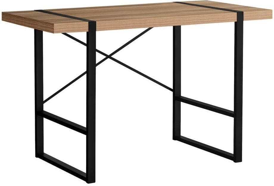 COMPUTER DESK - THICK-PANEL DESKTOP / INSET METAL LEGS - 48"L - LIGHT RECLAIMED WOOD-LOOK / BLACK